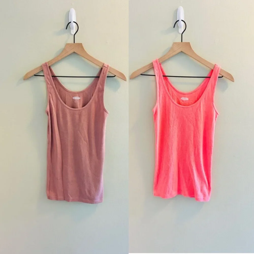 Old Navy First-Layer Rib-Knit Tank Top Bundle Womens Size Small Pink Orange - Picture 2 of 13